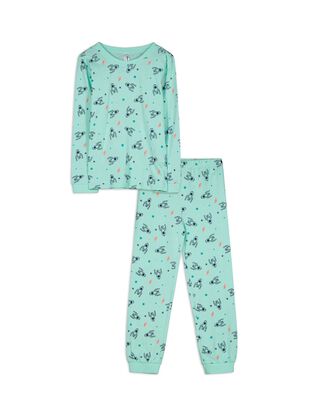 Pyjama Set aus Langarmshirt und Hose  - Mustermix - t&uuml;rkis