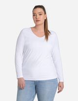 Tričko s dlhými rukávmi - Výstrih do V - biely