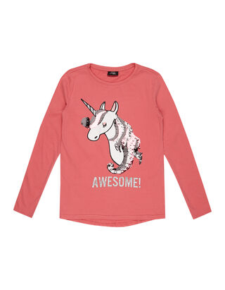 M&auml;dchen Longsleeve mit Wende-Pailletten und Einhorn-Print