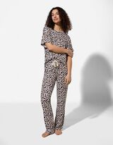 Ensemble pyjama (T-shirt et pantalon) - Motif l&eacute;opard - beige