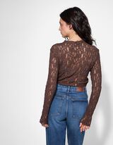 Tričko - Krajková aplikace - tmave hneda