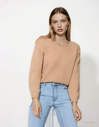 Pullover en tricot - Encolure en V - Beige