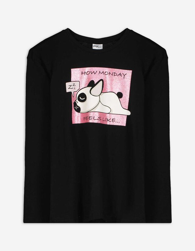Langarmshirt - Print - schwarz