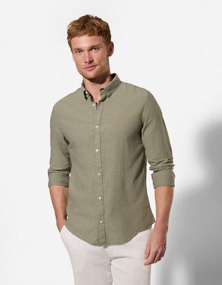 koszula - mieszanka lniana - zielony