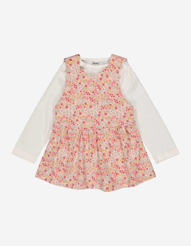 Set bluză de corp cu mânecă lungă și rochie - Imprimeu floral - Roz