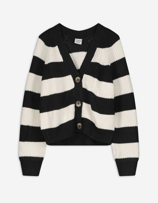 Cardigan - Bluză în dungi - Negru