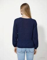 Pleteni pulover - V-izrez - tamno-plava