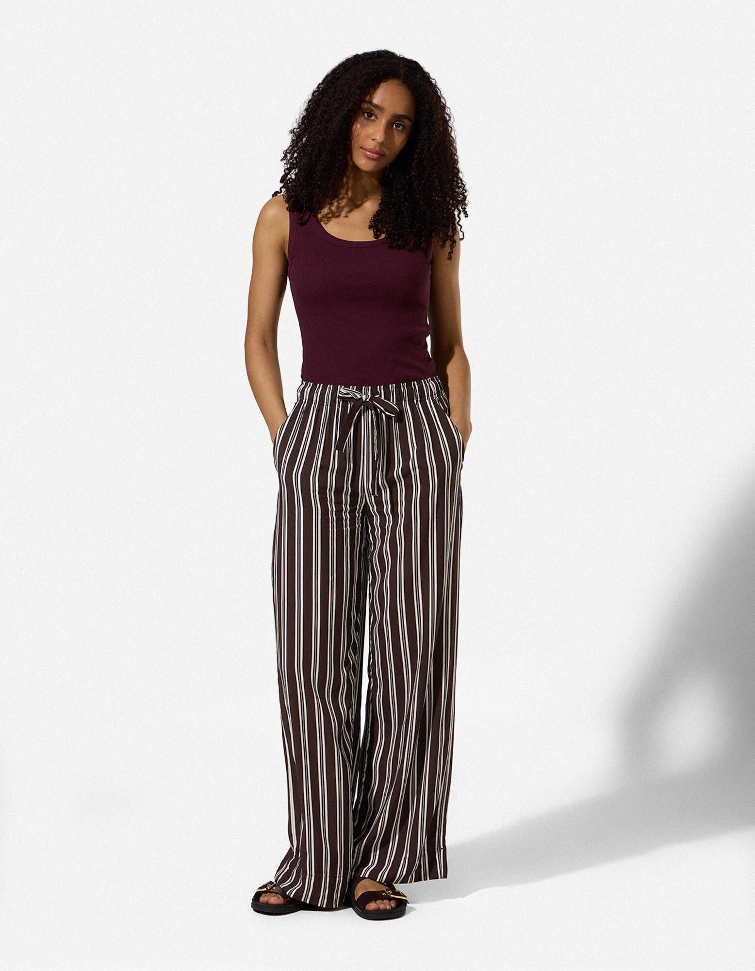 Pantalon palazzo - Viscose - brun fonc&eacute;