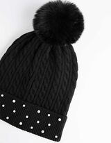 Muts met pompon - Sierkraaltjes - zwart