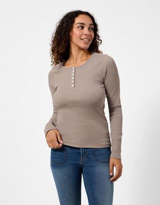 Langarmshirt - Zierkn&ouml;pfe - Grau