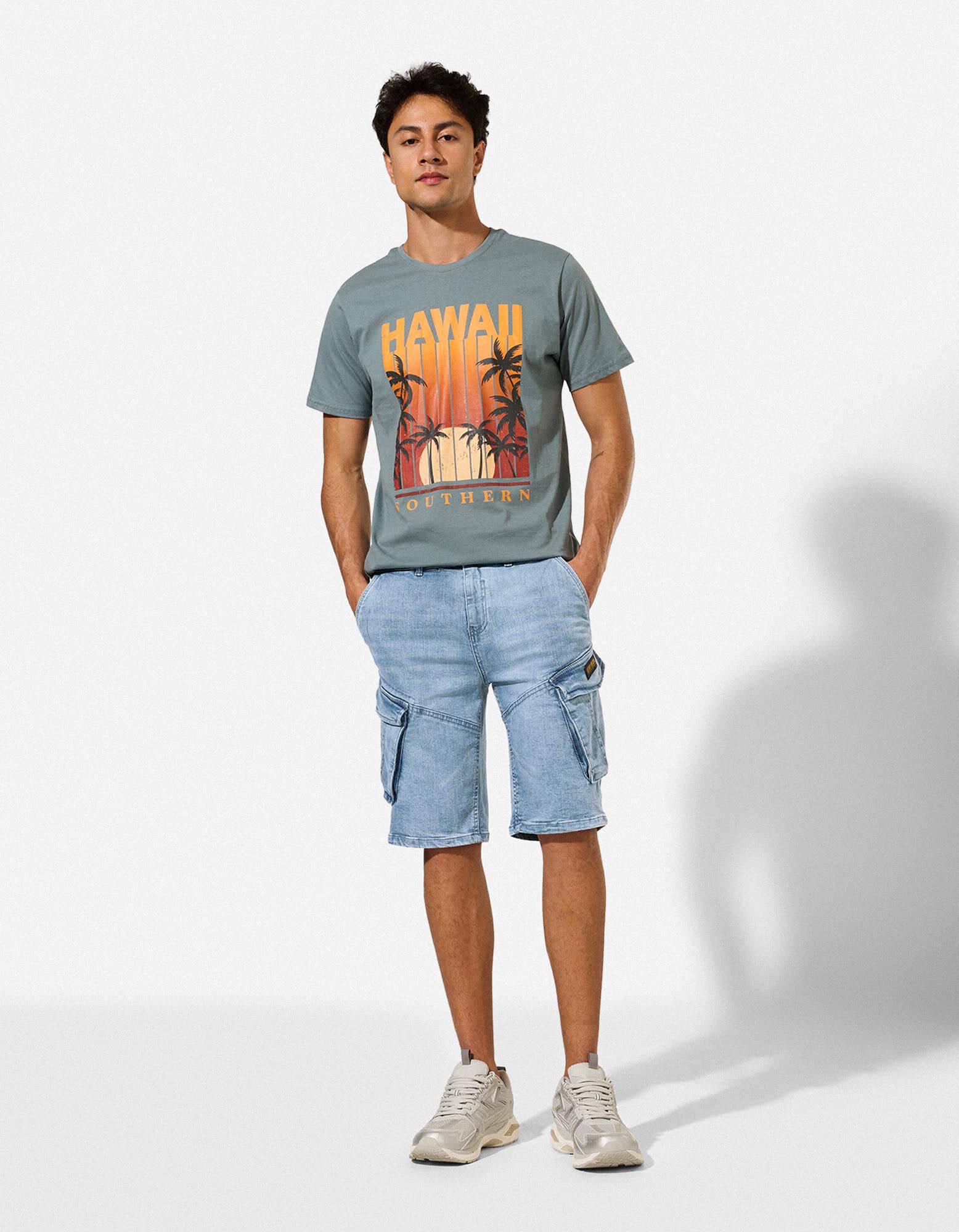 Short cargo - Coton - Bleu clair