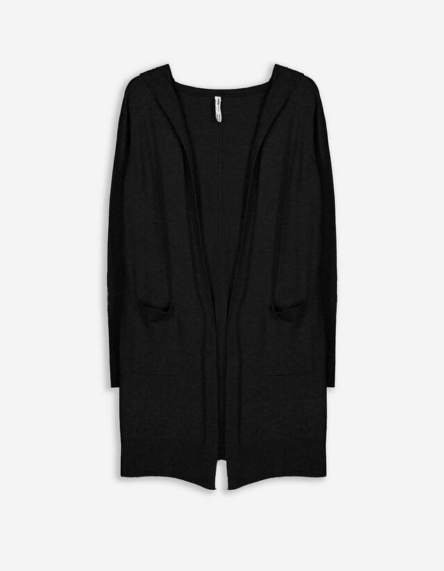 Cardigan lung - Aspect de lână - Negru