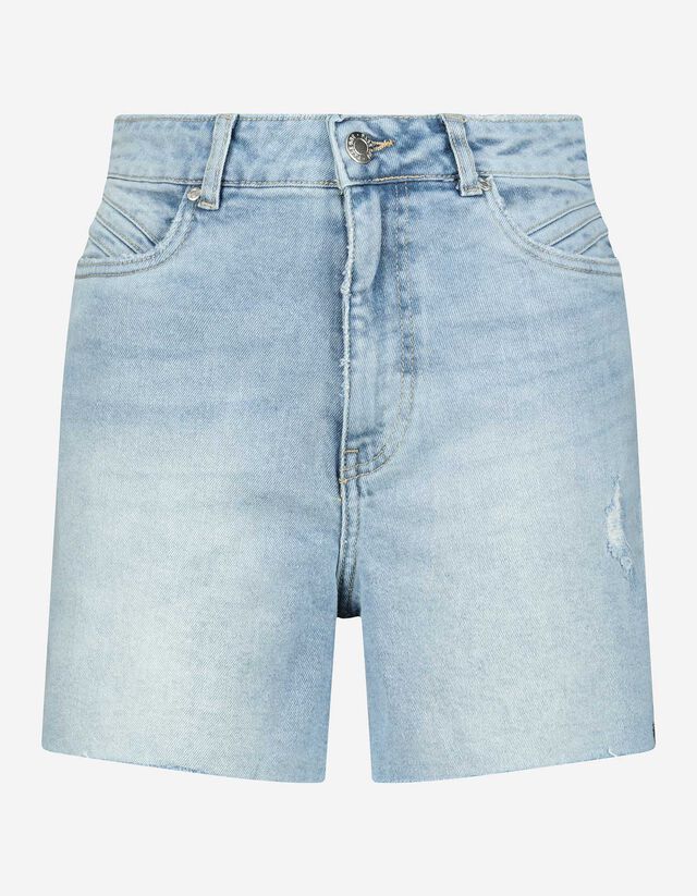 Pantaloni scurți denim - Finisaje cu efect de uzură - Albastru