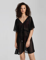 Poncho kąpielowy - sznurowanie - czarny