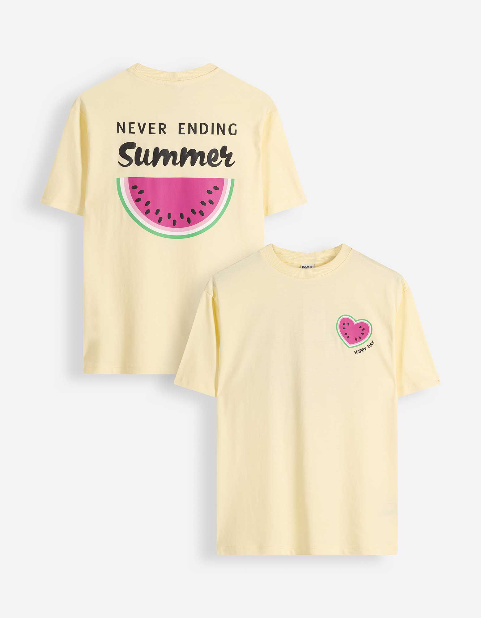 T-shirt - Impression au dos - Jaune clair