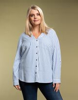 bluzka koszulowa - dekolt serafino - niebieski