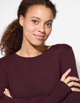 Žebrovaný pletený svetr - Kulatý výstřih - tm. lila