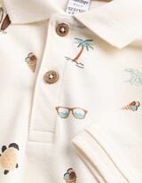 Poloshirt - Allover-Print - wei&szlig;