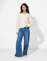 Pulover - Decolteu formă de V - Bej