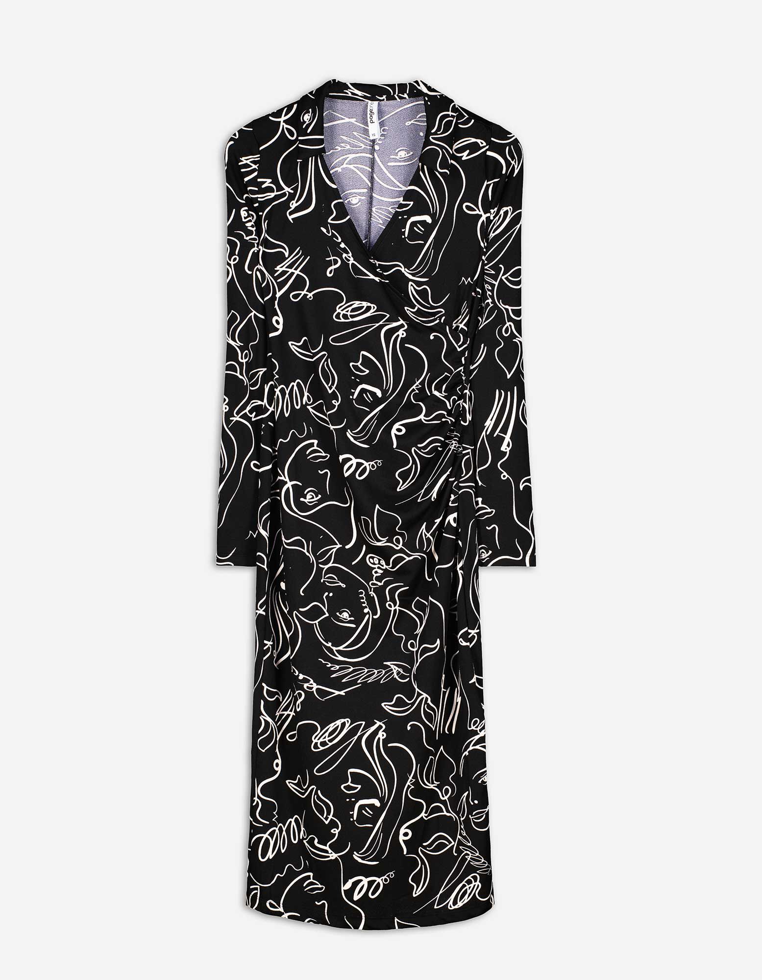 Midi jurk Wikkellook zwart Takko Fashion