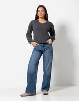 Strickpullover - V-Ausschnitt - grau