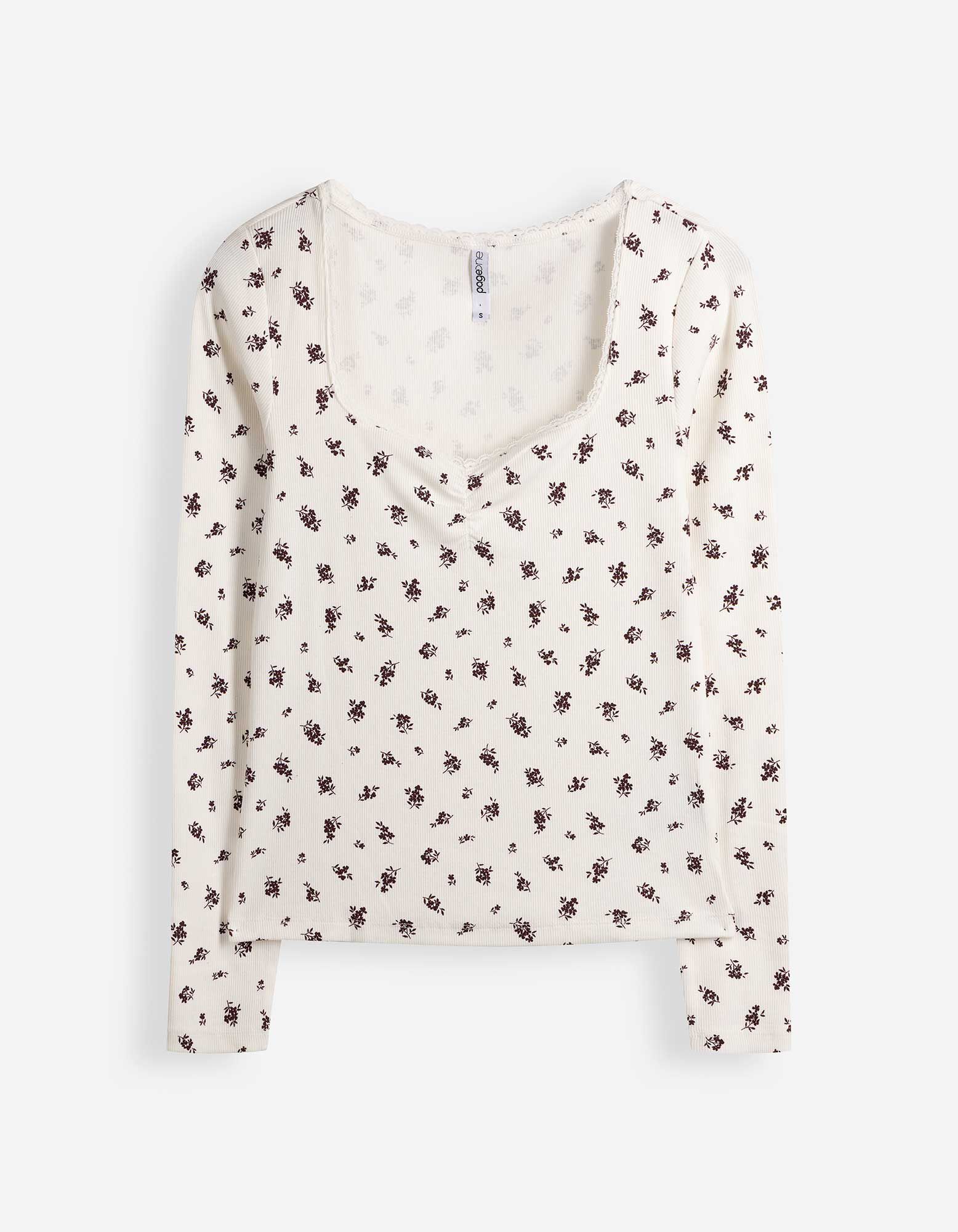 Langarmshirt - Spitzenbesatz - Off-White