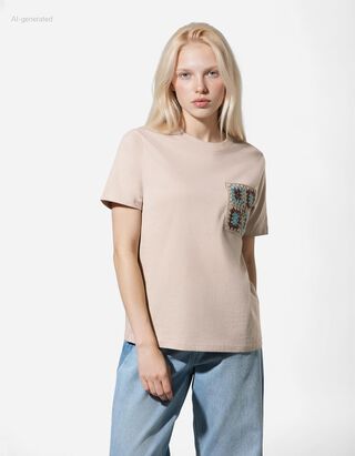 T-Shirt - H&auml;kelspitze - beige