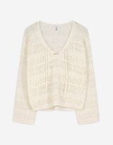 Strickpullover - Häkelspitze - weiß