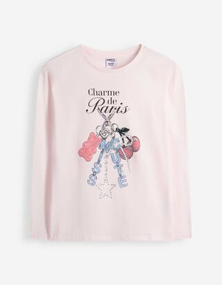 Langarmshirt - Frontprint - Rosa
