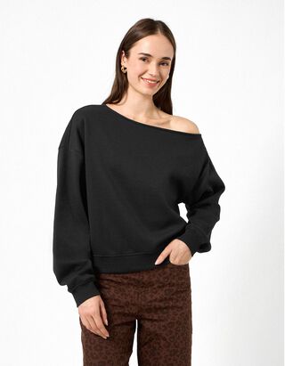 Sweatshirt - Off-the-shoulder - Zwart