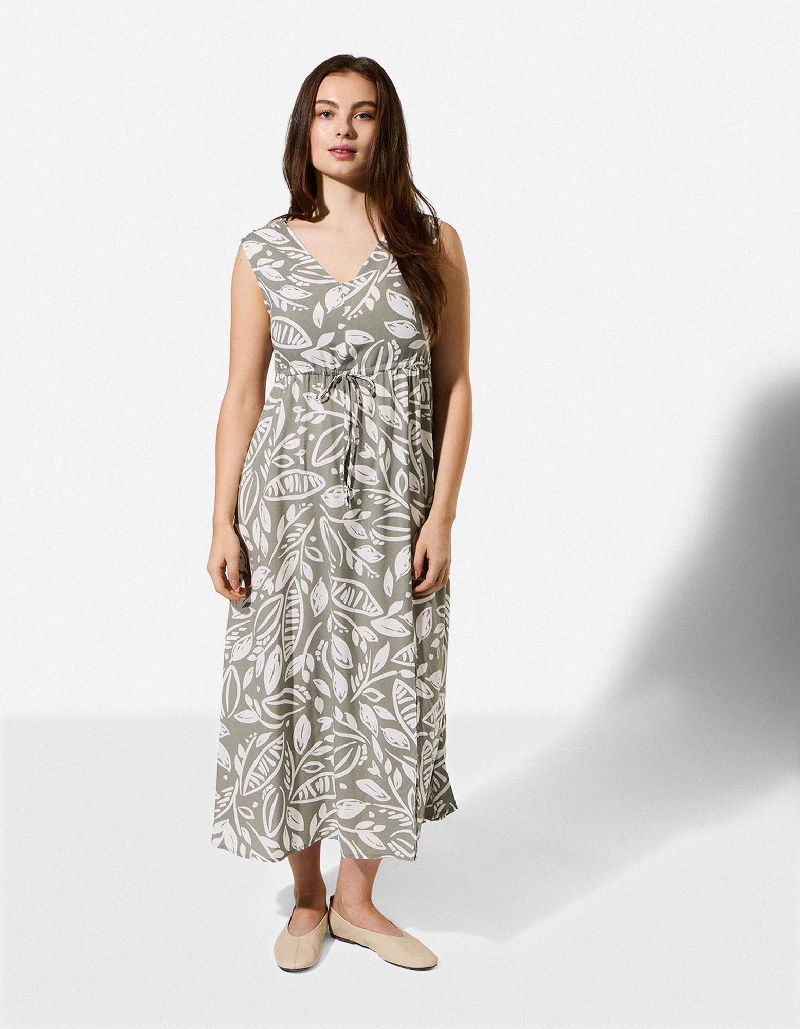 Robe maxi longueur - Ceinture &eacute;lastique - khaki