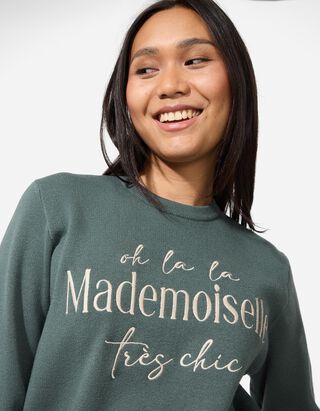 Strickpullover - Stickerei - dunkelgrün