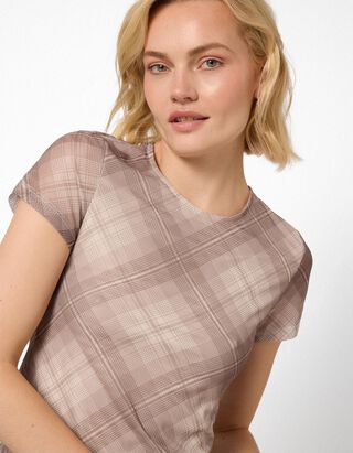 T-Shirt - Karomuster - Braun