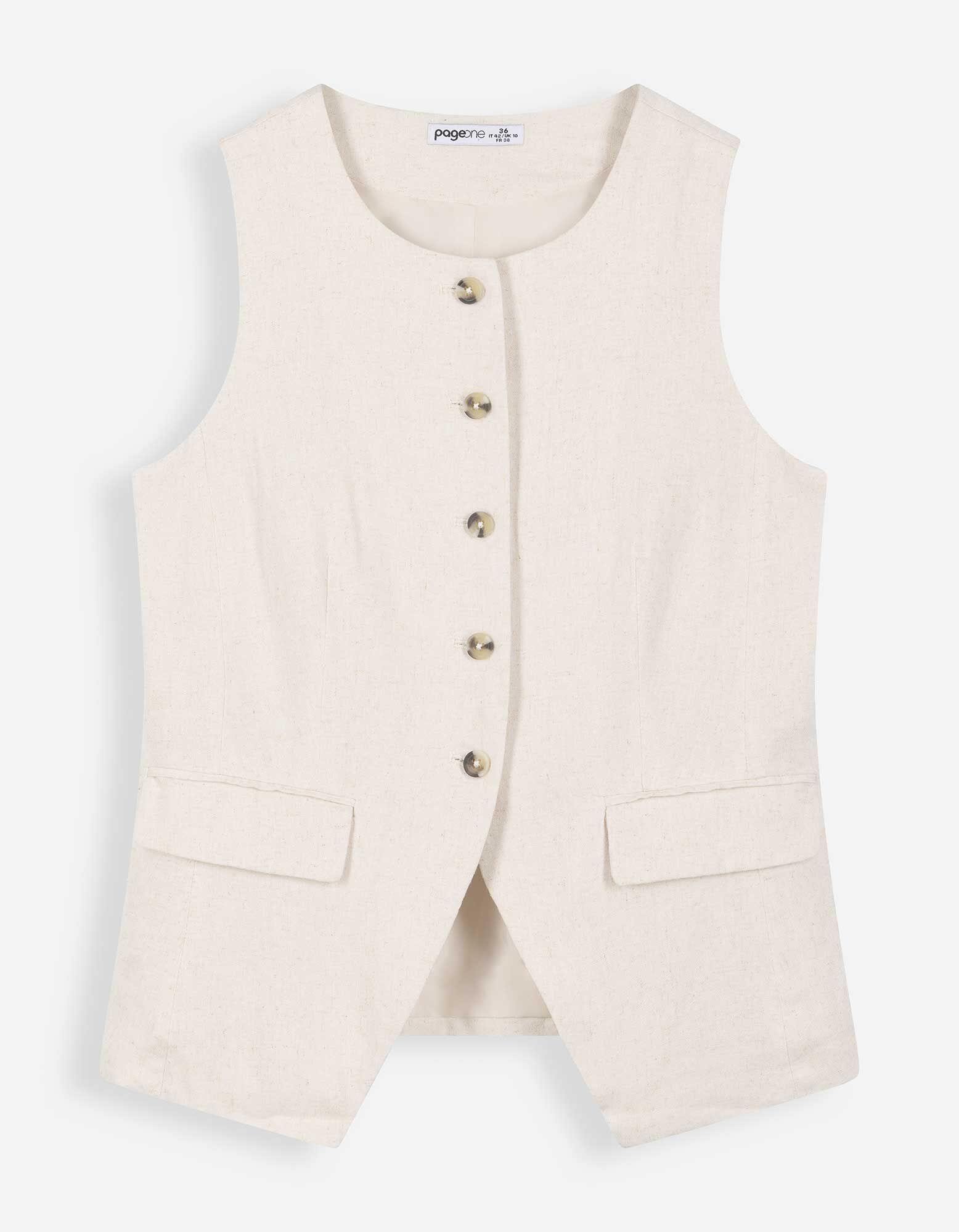 Gilet - Aspect lin - Beige