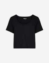T-shirt de court - Texture côtelée - Noir