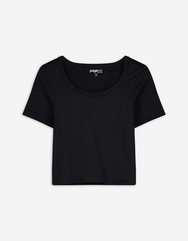 T-shirt de court - Texture côtelée - Noir