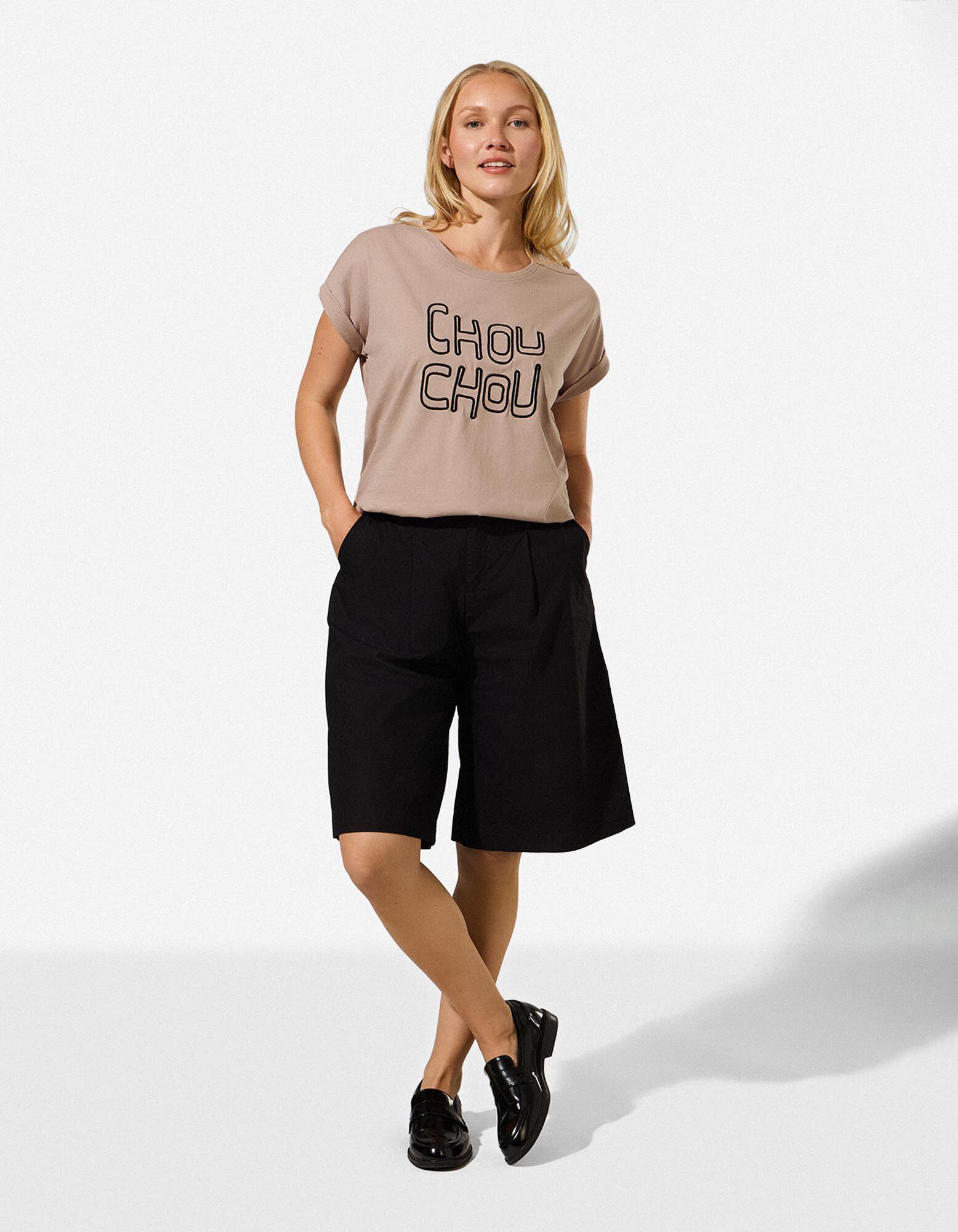 T-Shirt - Stickerei - Beige