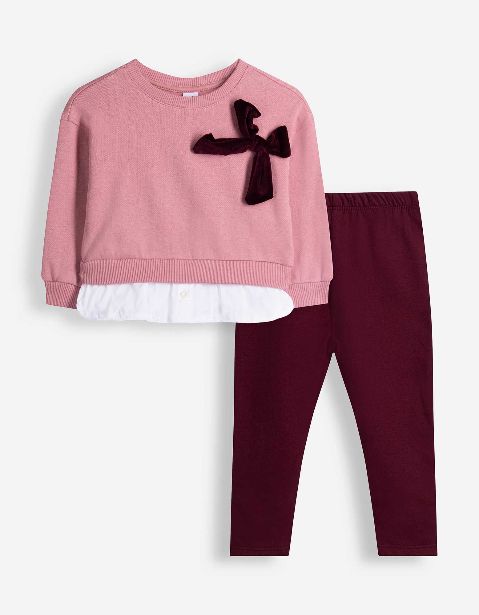 Set aus Sweatshirt und Leggings - Schleifenapplikation - Rosa