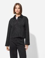 Jachetă-cămașă - Imitație de piele întoarsă - Negru