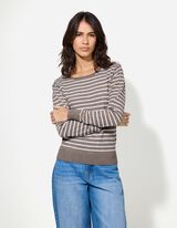 Žebrovaný pletený svetr - Kulatý výstřih - tmave seda