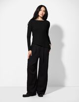 Bluză de corp cu mânecă lungă - Asimetric - Negru