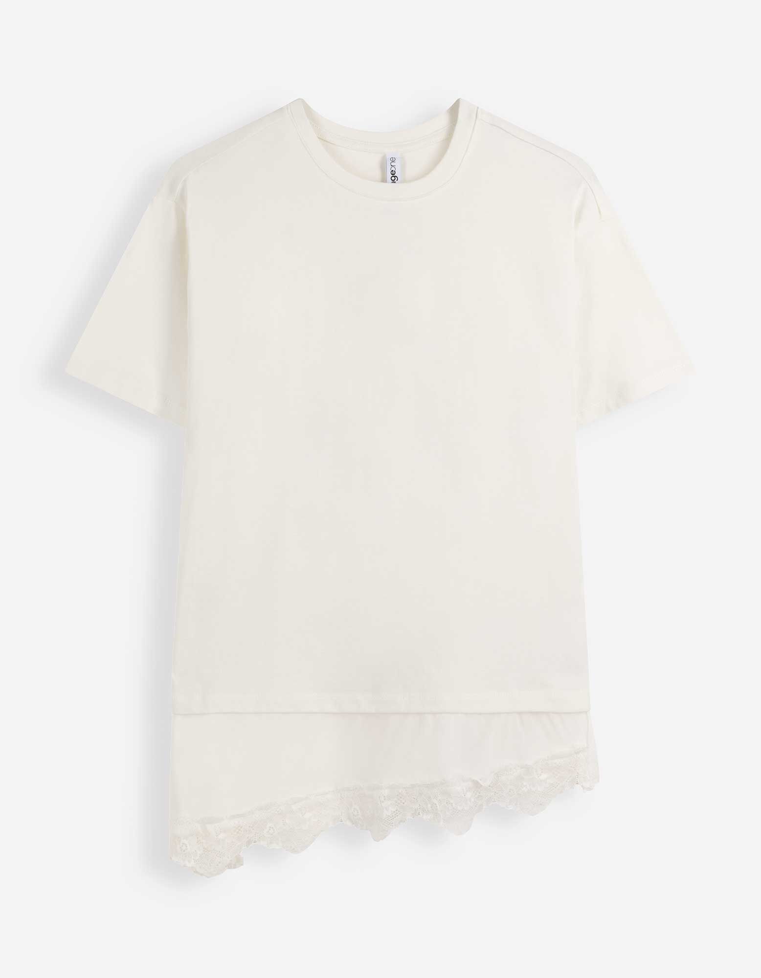 T-Shirt - Spitzenbesatz - Off-White