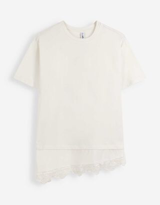 T-Shirt - Spitzenbesatz - Off-White