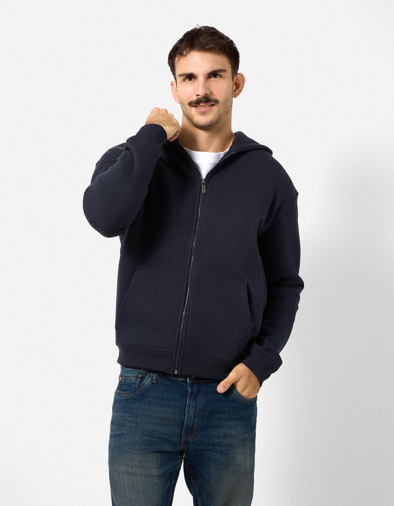 Veste molletonn&eacute;e - Coupe oversize - bleu fonc&eacute;
