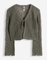 Strickjacke - Schn&uuml;rung - dunkelgr&uuml;n