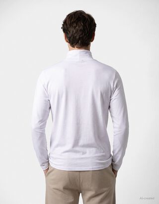 Langarmshirt - Rollkragen - Wei&szlig;