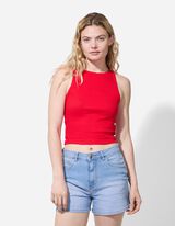 Crop modrček - Fina rebrasta tkanina - rdeca