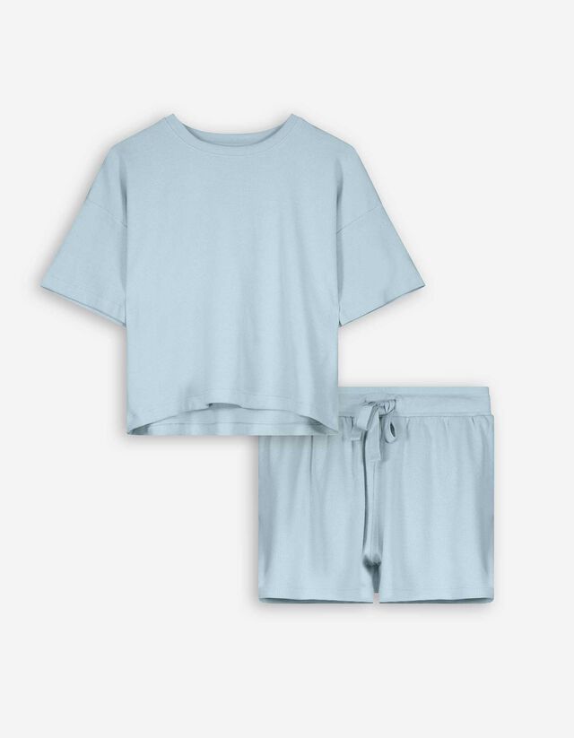 Pyjama Set aus Shirt und Shorts - Kordel - türkis