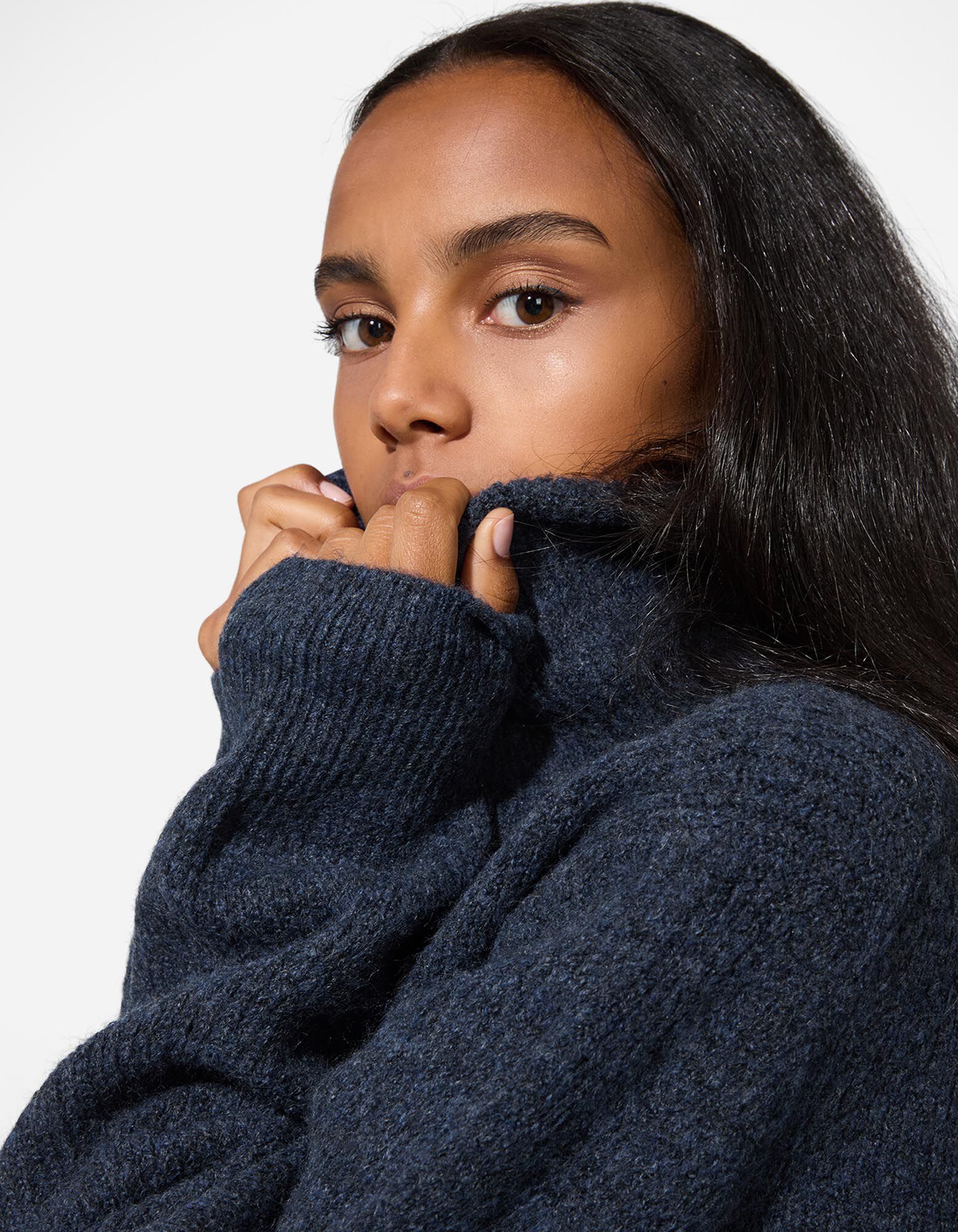 Robe - Col roul&eacute; - bleu fonc&eacute;