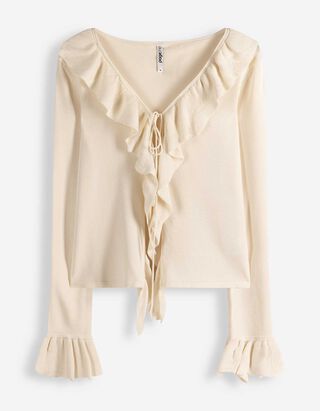 Cardigan - Manches &agrave; volants - blanc